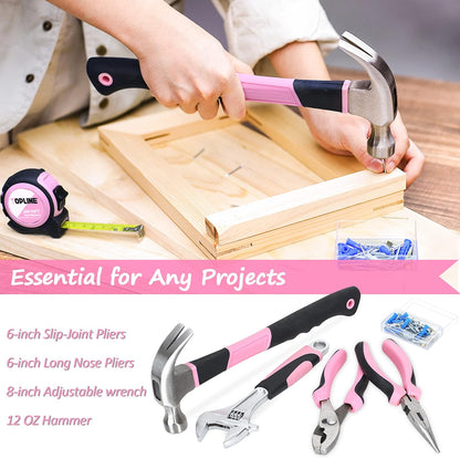 208-Piece Pink Tool Kits for Women with Round Pouch