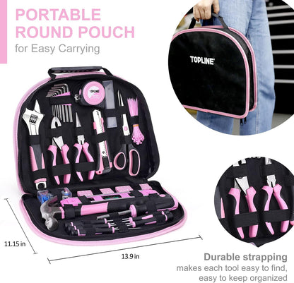 208-Piece Pink Tool Kits for Women with Round Pouch