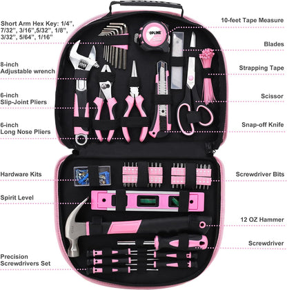 208-Piece Pink Tool Kits for Women with Round Pouch