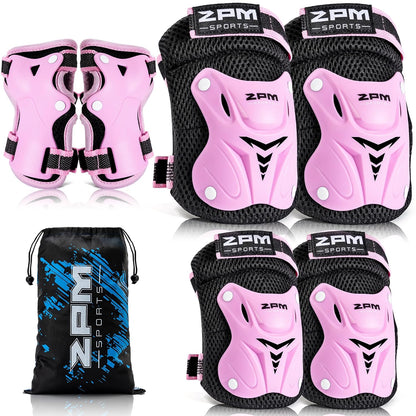 Knee Pads for Kids, Wrist Guards Knee and Elbow Pads Set with Drawstring Bag, Protective Gear Set for Girls Boys Roller Skating Cycling Skateboard - Pink Small