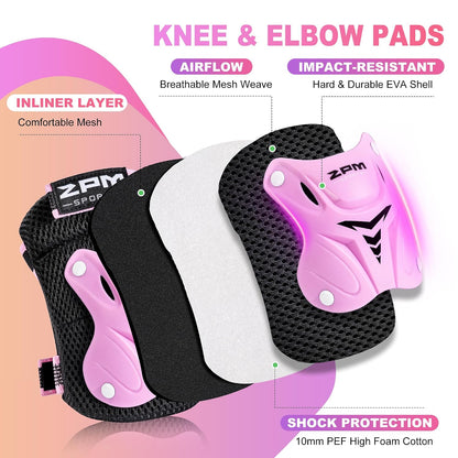 Knee Pads for Kids, Wrist Guards Knee and Elbow Pads Set with Drawstring Bag, Protective Gear Set for Girls Boys Roller Skating Cycling Skateboard - Pink Small