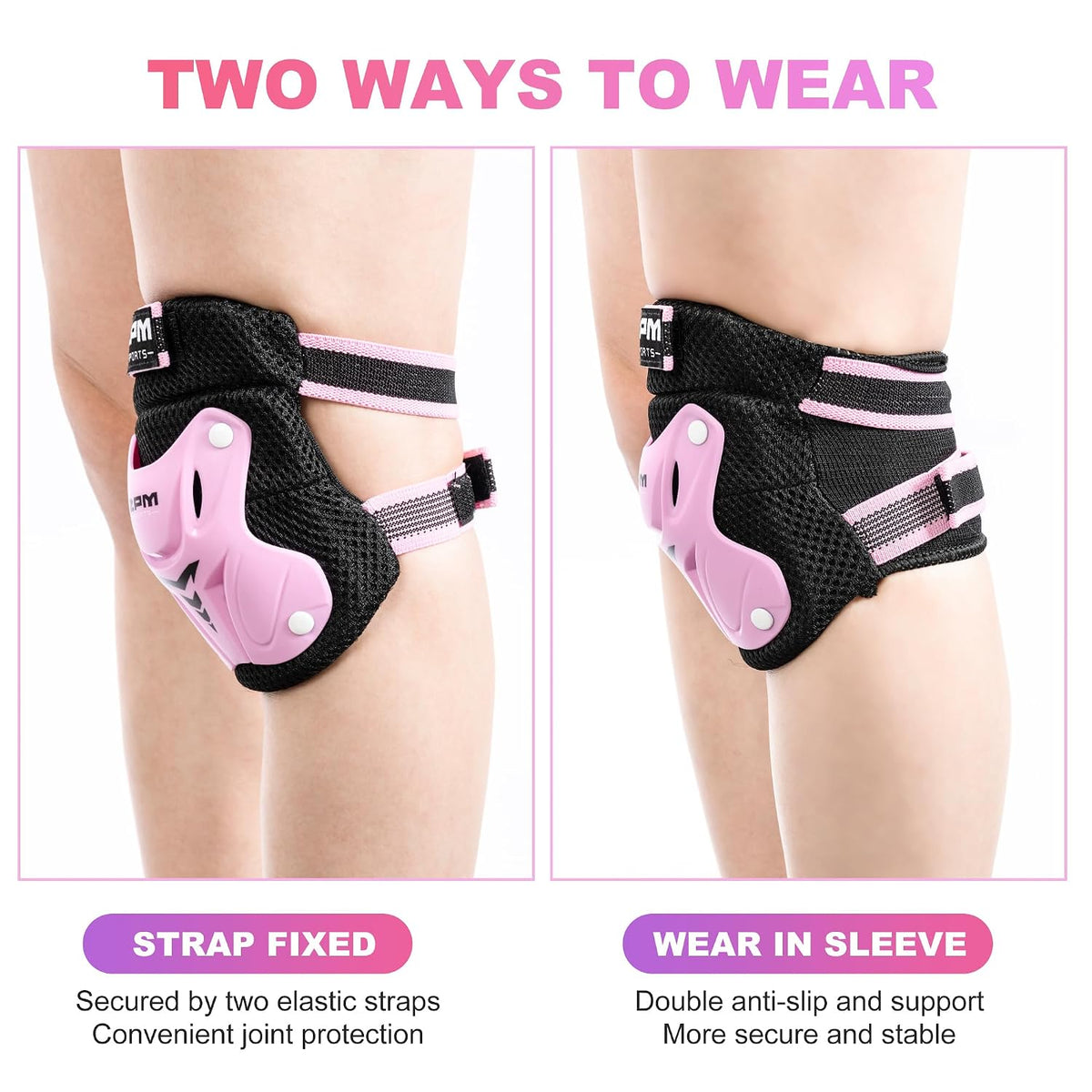 Knee Pads for Kids, Wrist Guards Knee and Elbow Pads Set with Drawstring Bag, Protective Gear Set for Girls Boys Roller Skating Cycling Skateboard - Pink Small