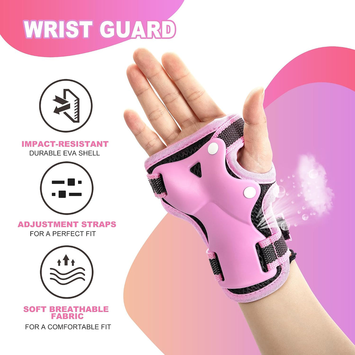 Knee Pads for Kids, Wrist Guards Knee and Elbow Pads Set with Drawstring Bag, Protective Gear Set for Girls Boys Roller Skating Cycling Skateboard - Pink Small