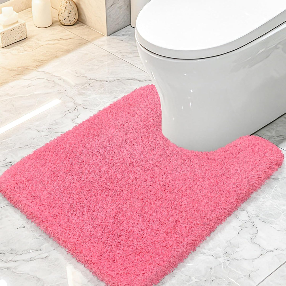 Toilet Rugs U-Shaped 24"x20", Absorbent Contour Bath Rug, Pink
