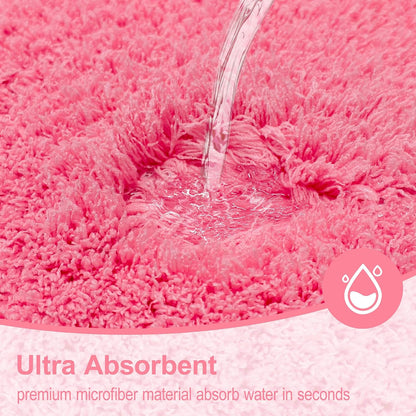 Toilet Rugs U-Shaped 24"x20", Absorbent Contour Bath Rug, Pink