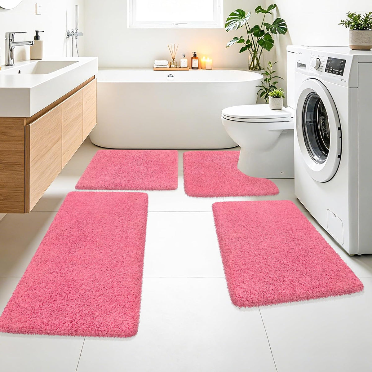 Toilet Rugs U-Shaped 24"x20", Absorbent Contour Bath Rug, Pink