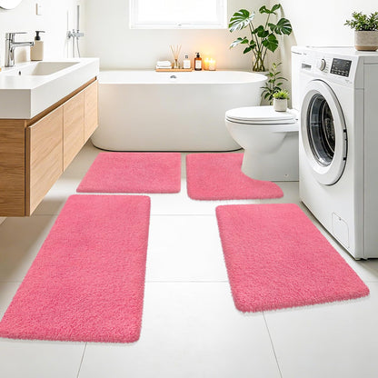 Toilet Rugs U-Shaped 24"x20", Absorbent Contour Bath Rug, Pink