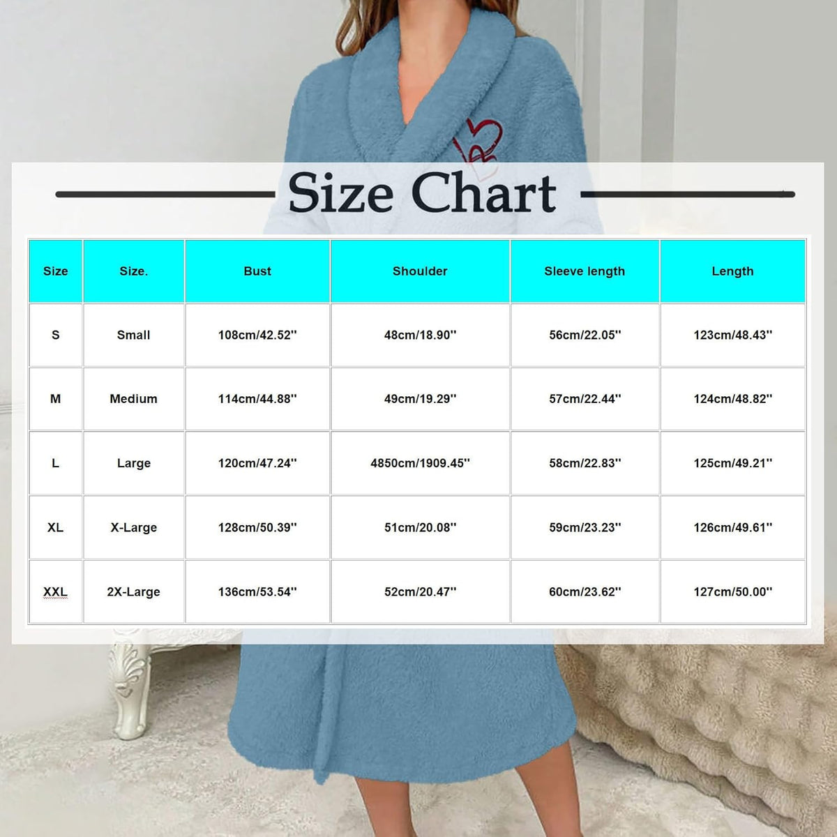Women's Robe Long Plush Soft Bathrobe Cute Heart Printed Robes Shawl Collar Sleepwear with Pockets
