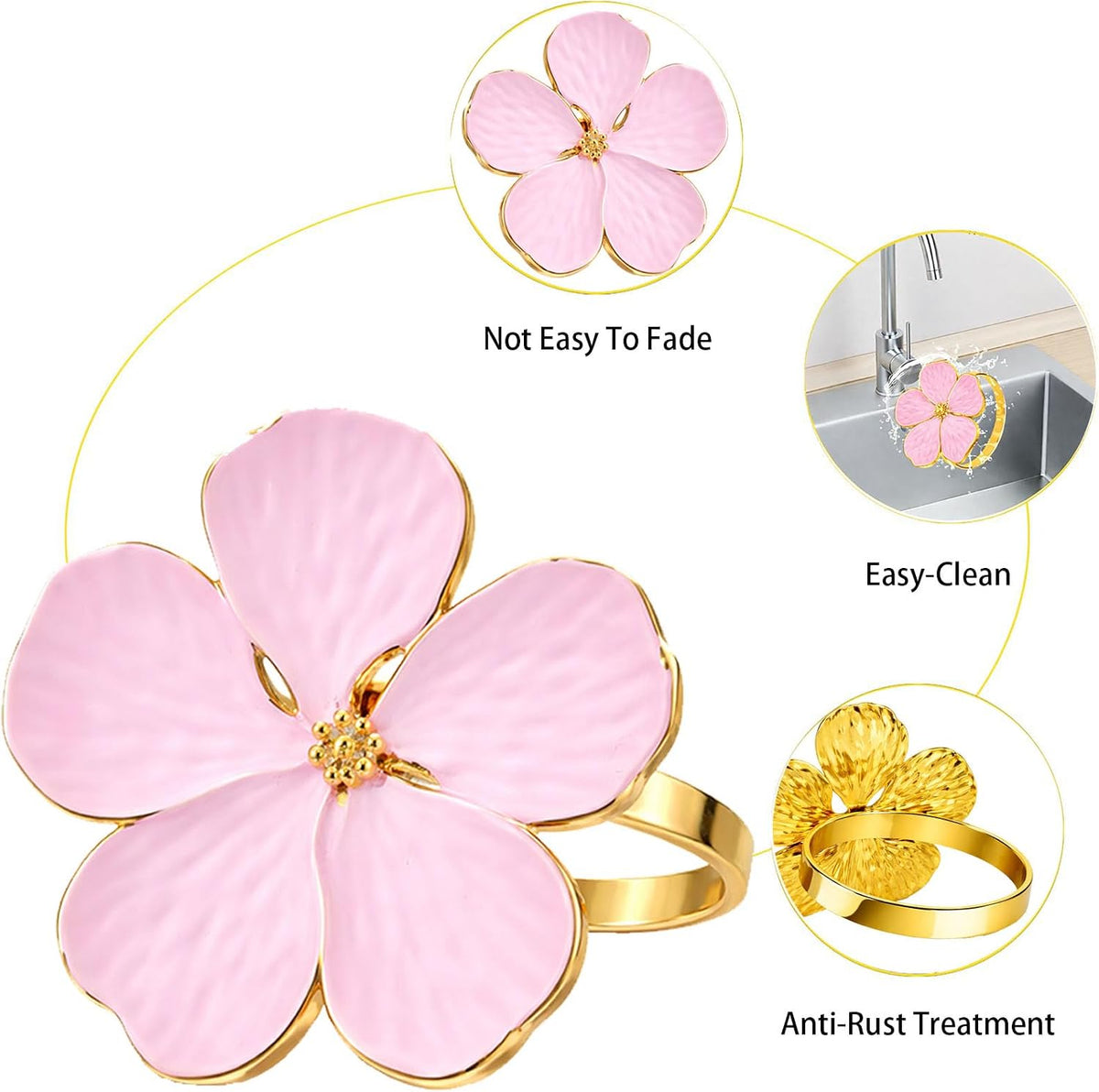 Flower Napkin Rings Set of 8, European Palace-Style Glaze, High-Temperature Fired Ideal for Photography Props, Ribbon Clips, or Curtain Tiebacks, Weddings/Birthdays (Pink)