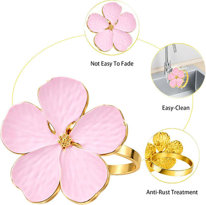 Flower Napkin Rings Set of 8, European Palace-Style Glaze, High-Temperature Fired Ideal for Photography Props, Ribbon Clips, or Curtain Tiebacks, Weddings/Birthdays (Pink)