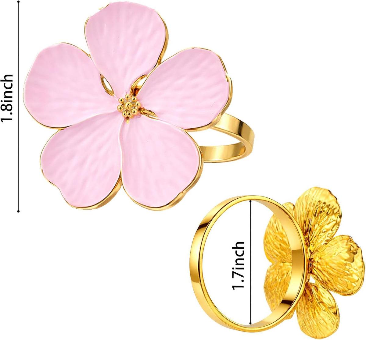 Flower Napkin Rings Set of 8, European Palace-Style Glaze, High-Temperature Fired Ideal for Photography Props, Ribbon Clips, or Curtain Tiebacks, Weddings/Birthdays (Pink)