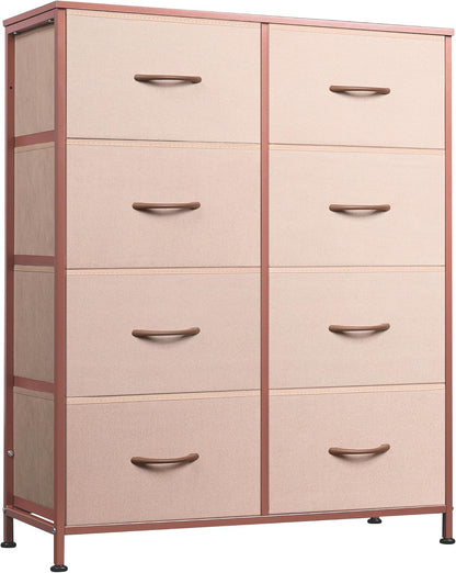 8 Drawer Fabric Dresser for Bedroom, Tall Storage Tower, Pink