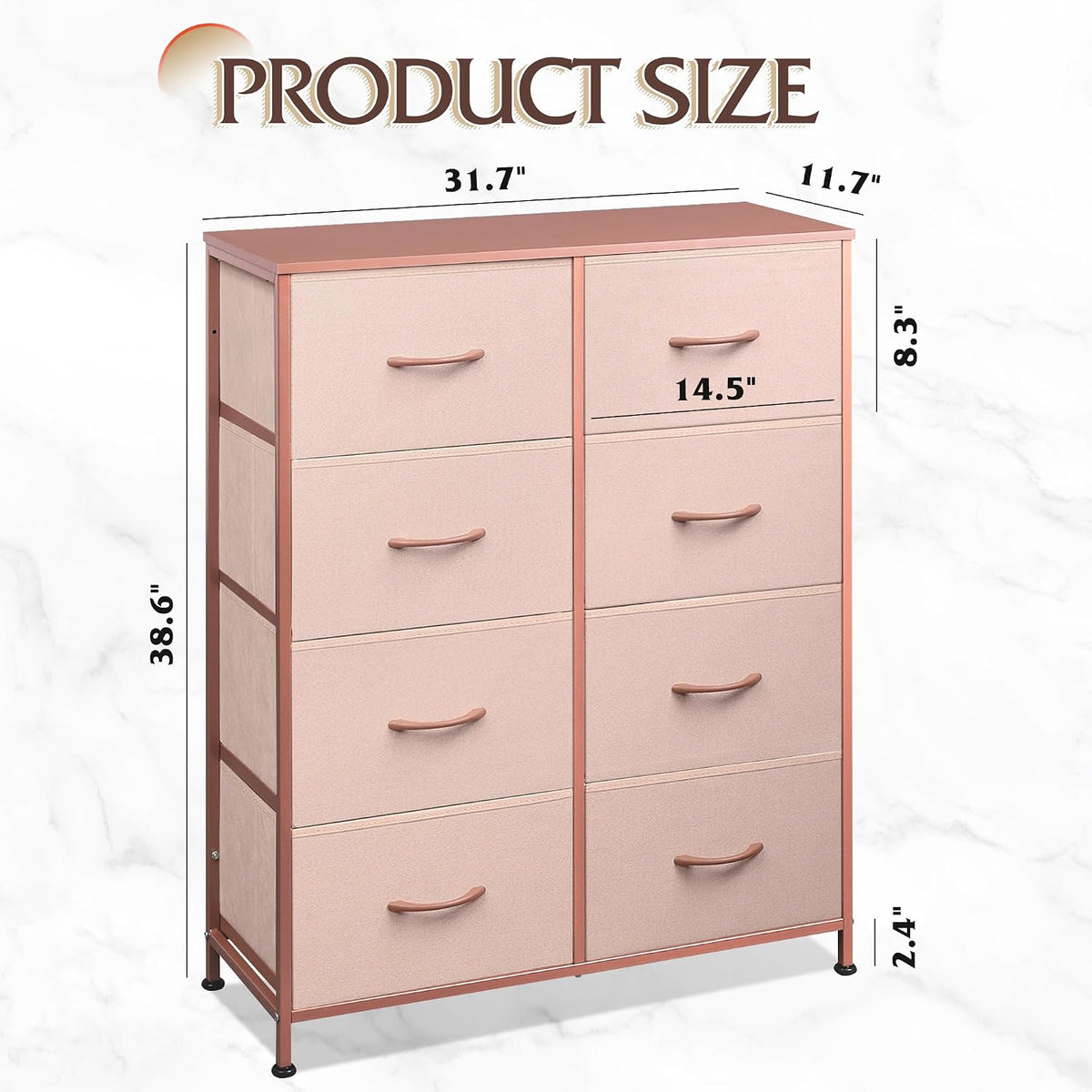 8 Drawer Fabric Dresser for Bedroom, Tall Storage Tower, Pink
