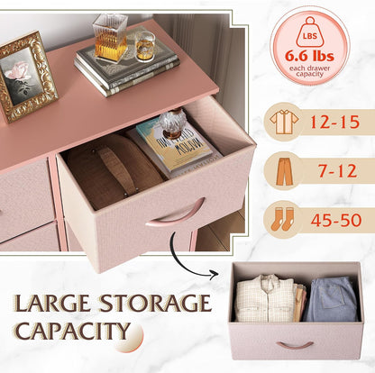 8 Drawer Fabric Dresser for Bedroom, Tall Storage Tower, Pink