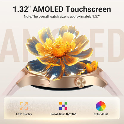 Smart Watch for Women,1.3" AMOLED Touchscreen Fitness Tracker, Make/Answer Calls, Heart Rate SpO2 Monitor, 3ATM Waterproof, Sleep & Activity Tracking Smartwatch for Android Phones iPhone