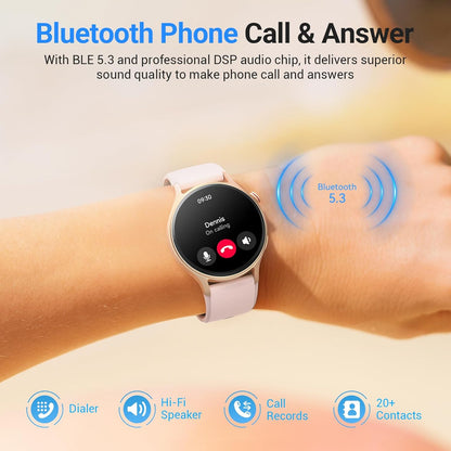 Smart Watch for Women,1.3" AMOLED Touchscreen Fitness Tracker, Make/Answer Calls, Heart Rate SpO2 Monitor, 3ATM Waterproof, Sleep & Activity Tracking Smartwatch for Android Phones iPhone