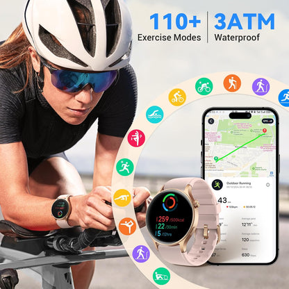 Smart Watch for Women,1.3" AMOLED Touchscreen Fitness Tracker, Make/Answer Calls, Heart Rate SpO2 Monitor, 3ATM Waterproof, Sleep & Activity Tracking Smartwatch for Android Phones iPhone