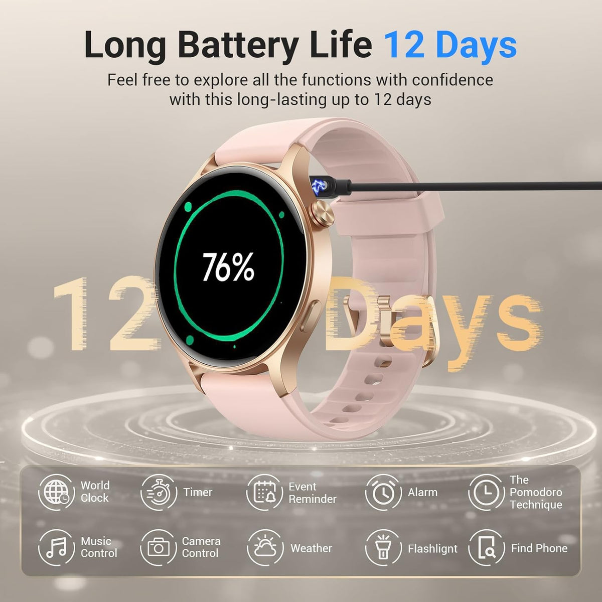 Smart Watch for Women,1.3" AMOLED Touchscreen Fitness Tracker, Make/Answer Calls, Heart Rate SpO2 Monitor, 3ATM Waterproof, Sleep & Activity Tracking Smartwatch for Android Phones iPhone