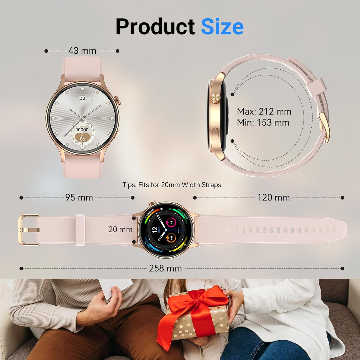 Smart Watch for Women,1.3" AMOLED Touchscreen Fitness Tracker, Make/Answer Calls, Heart Rate SpO2 Monitor, 3ATM Waterproof, Sleep & Activity Tracking Smartwatch for Android Phones iPhone