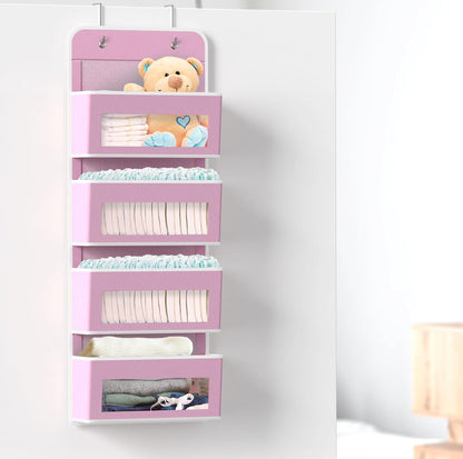 4 Clear Window Pocket Over Door Hanging Organizer, Pink