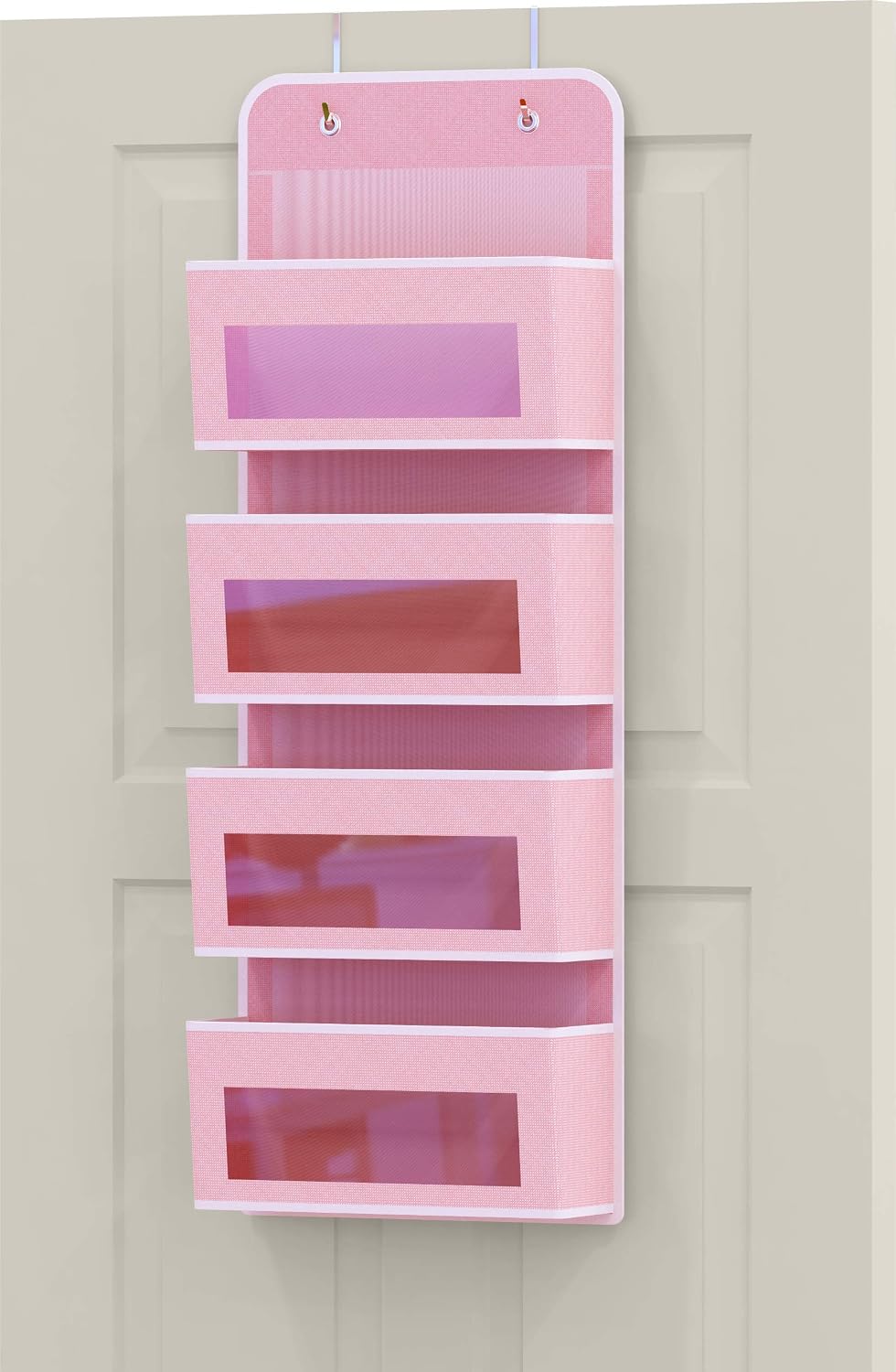 4 Clear Window Pocket Over Door Hanging Organizer, Pink