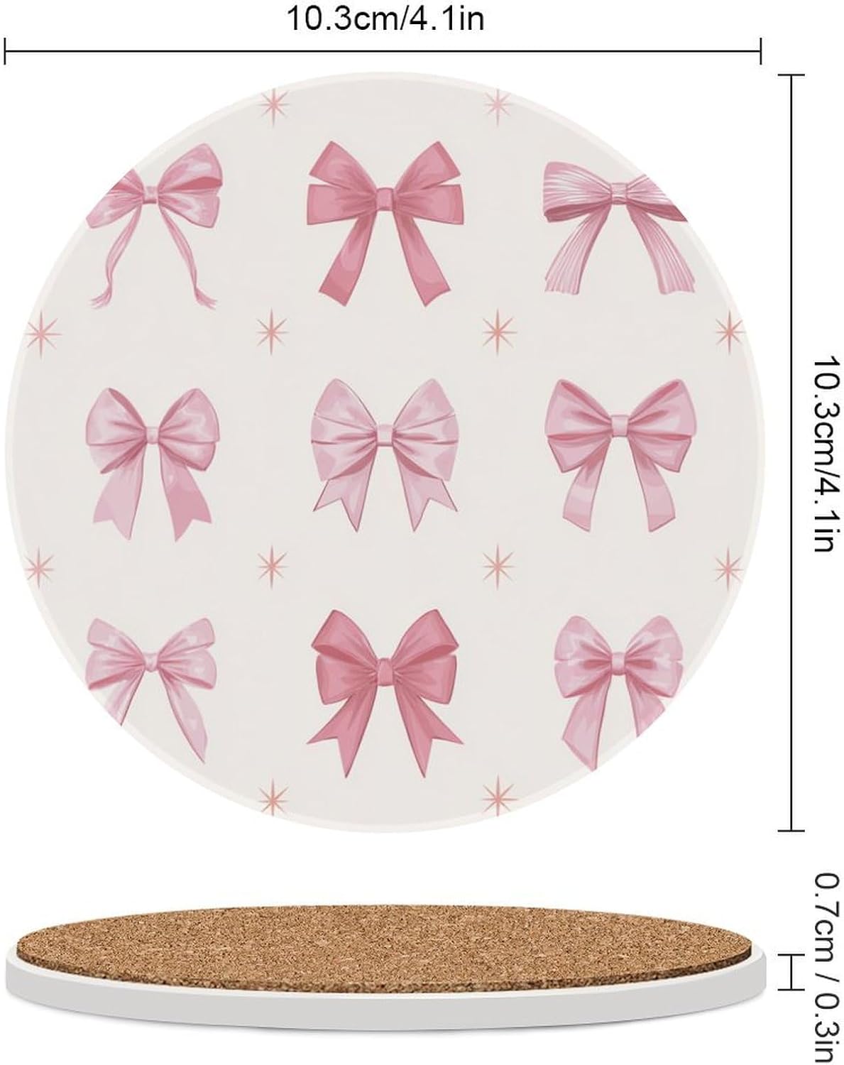 Nine Light Pink Bows Coasters Set of 4 Absorbent Coasters