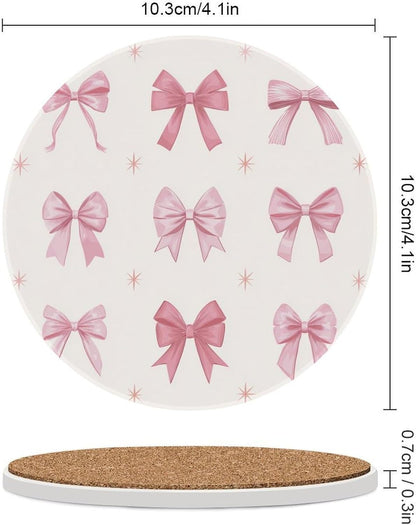 Nine Light Pink Bows Coasters Set of 4 Absorbent Coasters
