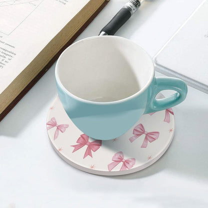 Nine Light Pink Bows Coasters Set of 4 Absorbent Coasters