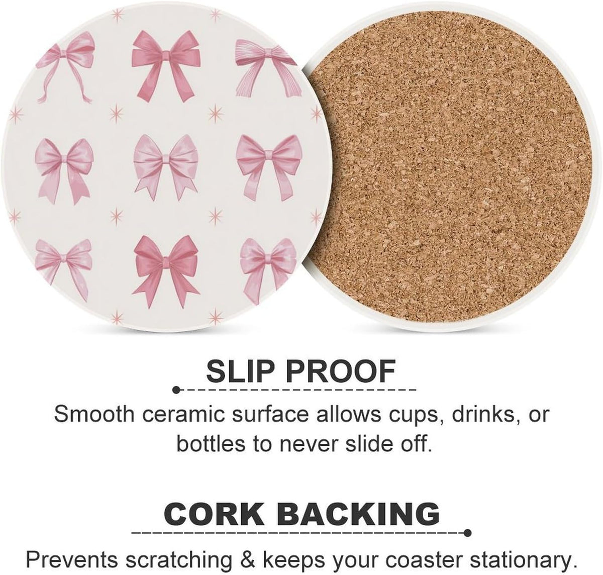 Nine Light Pink Bows Coasters Set of 4 Absorbent Coasters