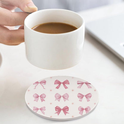 Nine Light Pink Bows Coasters Set of 4 Absorbent Coasters