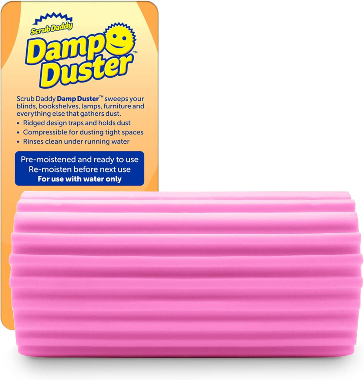 Damp Duster, Multipurpose Dusters for Cleaning - Wooden & Venetian Blind Cleaner Tool, Ridged Wet Dust Sponge for Skirting Board, Radiator, Blinds & Mirrors, Home Cleaning Products, Pink