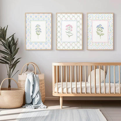 Wildflower Nursery Wall Art Decor Baby Girl Room Canvas Prints Pastel Floral Wall Art Botanical Flower Pictures Pink Blue Wildflower Painting Artwork for Girls Bedroom 16x24x3 Inch Unframed