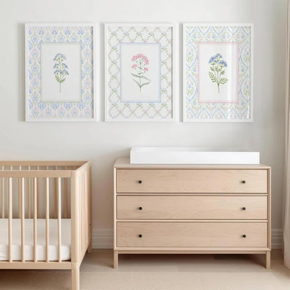Wildflower Nursery Wall Art Decor Baby Girl Room Canvas Prints Pastel Floral Wall Art Botanical Flower Pictures Pink Blue Wildflower Painting Artwork for Girls Bedroom 16x24x3 Inch Unframed