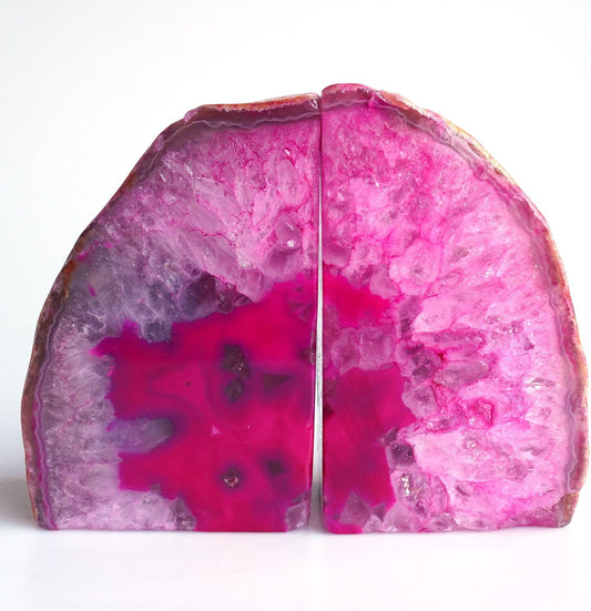 Geode Bookends Agate Decor Book Ends Unique Crystal Bookend Dyed Pink for Home Decorative 1 Pair 2-3 Lbs