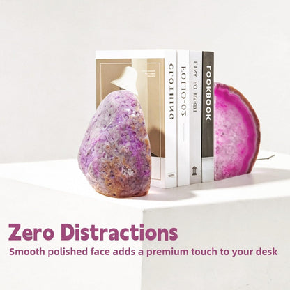 Geode Bookends Agate Decor Book Ends Unique Crystal Bookend Dyed Pink for Home Decorative 1 Pair 2-3 Lbs