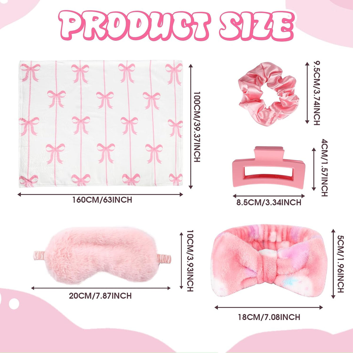 30 Pcs Sleepover Party Supplies for Girls, 6 Style Cute Pink Bow Blanket 6 Hair Clips 6 Hair Ties 6 Plush Pink Eye Mask Cover 6 Coral Fleece Spa Headband for Slumber Party Supplies for Girls
