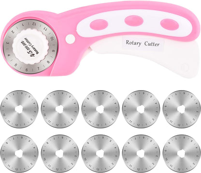 45mm Rotary Cutter with 10 Extra Replacement Blades, with Safety Lock