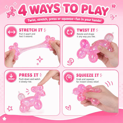 Balloon Dog Squishy Stress Balls, Soft Slow Rising Squishy Fidget Toys, Cute Balloon Animal Sensory Squeeze Toy for Kids Adults Boys Girls Age 3+ (Pink)