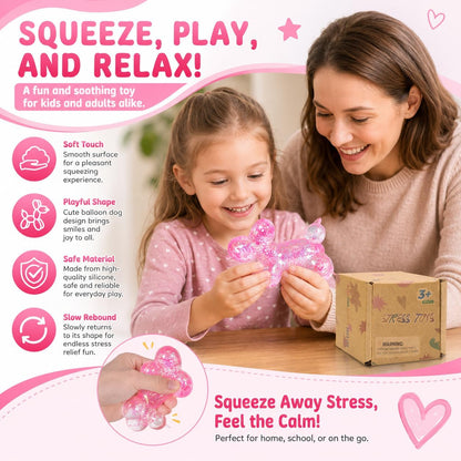 Balloon Dog Squishy Stress Balls, Soft Slow Rising Squishy Fidget Toys, Cute Balloon Animal Sensory Squeeze Toy for Kids Adults Boys Girls Age 3+ (Pink)