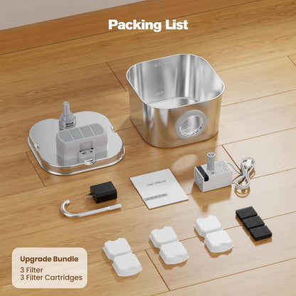 Cat Water Fountain Stainless Steel: Pet Fountains for Cats/Dog Indoor Automatic Waterer Bowls for Drinking Small Animal Water Dispenser Metal Pets Watering Faucet Bottle Auto Kitty Watering Supplies
