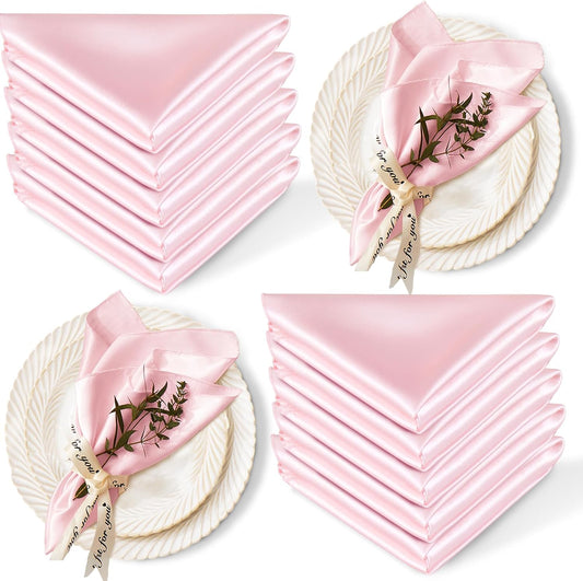 12 Pack Satin Table Cloth Napkins, 17x17 Inch Blush Pink Silky Wedding Napkins Cloth Washable, Luxury Dining Table Cloth Napkins Set for Birthday Holiday Party Dinner Restaurant