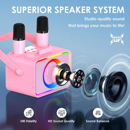 Karaoke Machine for Kids Adults,Bluetooth Speaker 2 Wireless Microphones