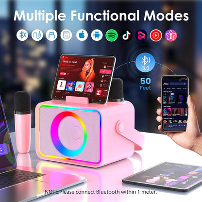 Karaoke Machine for Kids Adults,Bluetooth Speaker 2 Wireless Microphones
