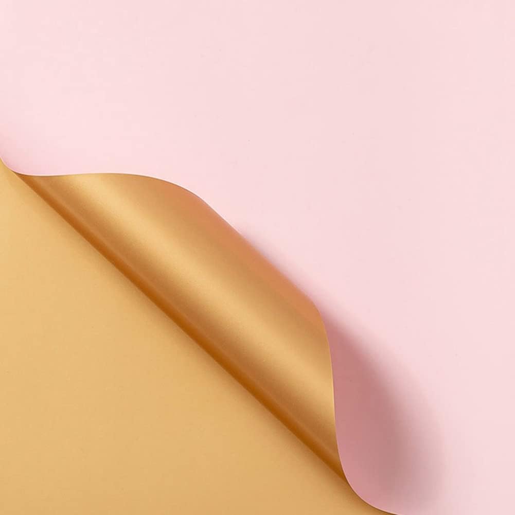 Waterproof Floral Wrapping Paper, 22×22 Inch Double Sided Flower Shop Paper, Floral Wrapping Paper for Fresh Flowers Bouquet Gift Packaging Korean Florist Supplies 20 Sheets(Peach Pink + Gold)