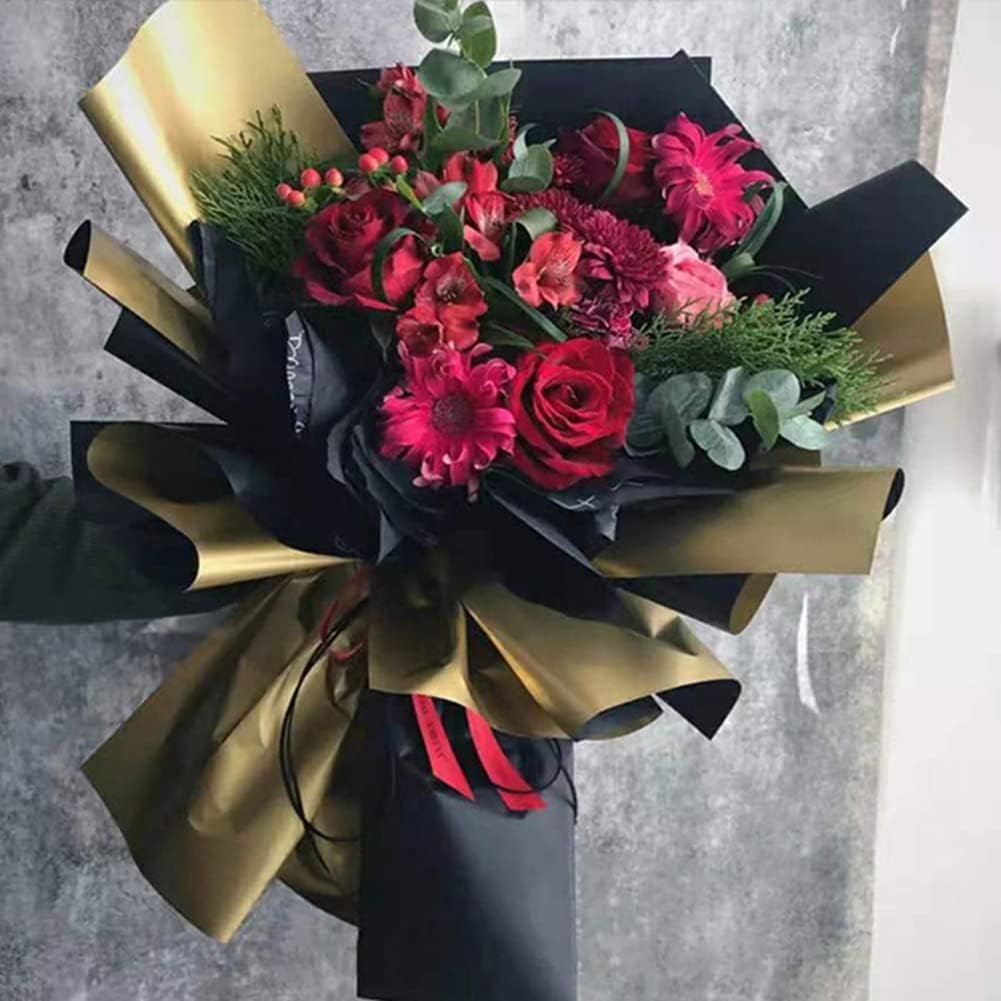 Waterproof Floral Wrapping Paper, 22×22 Inch Double Sided Flower Shop Paper, Floral Wrapping Paper for Fresh Flowers Bouquet Gift Packaging Korean Florist Supplies 20 Sheets(Peach Pink + Gold)