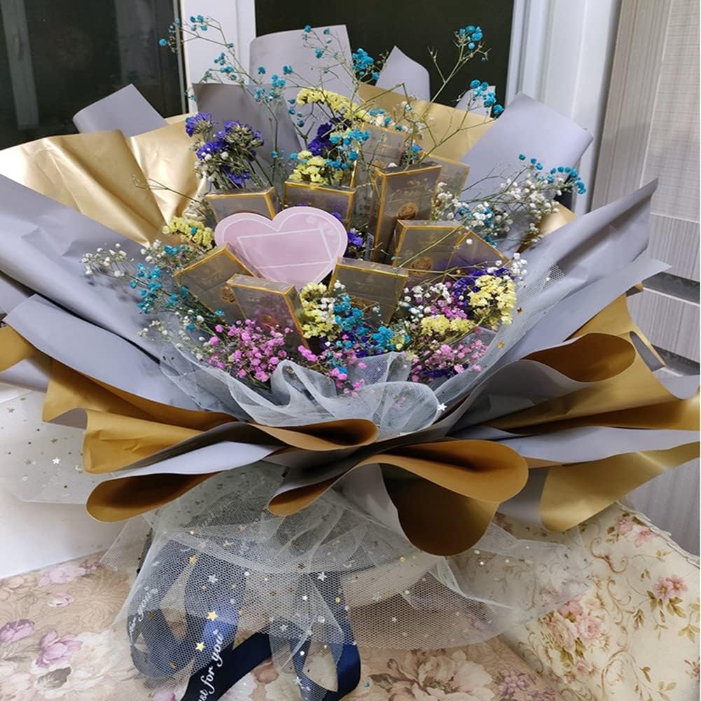 Waterproof Floral Wrapping Paper, 22×22 Inch Double Sided Flower Shop Paper, Floral Wrapping Paper for Fresh Flowers Bouquet Gift Packaging Korean Florist Supplies 20 Sheets(Peach Pink + Gold)