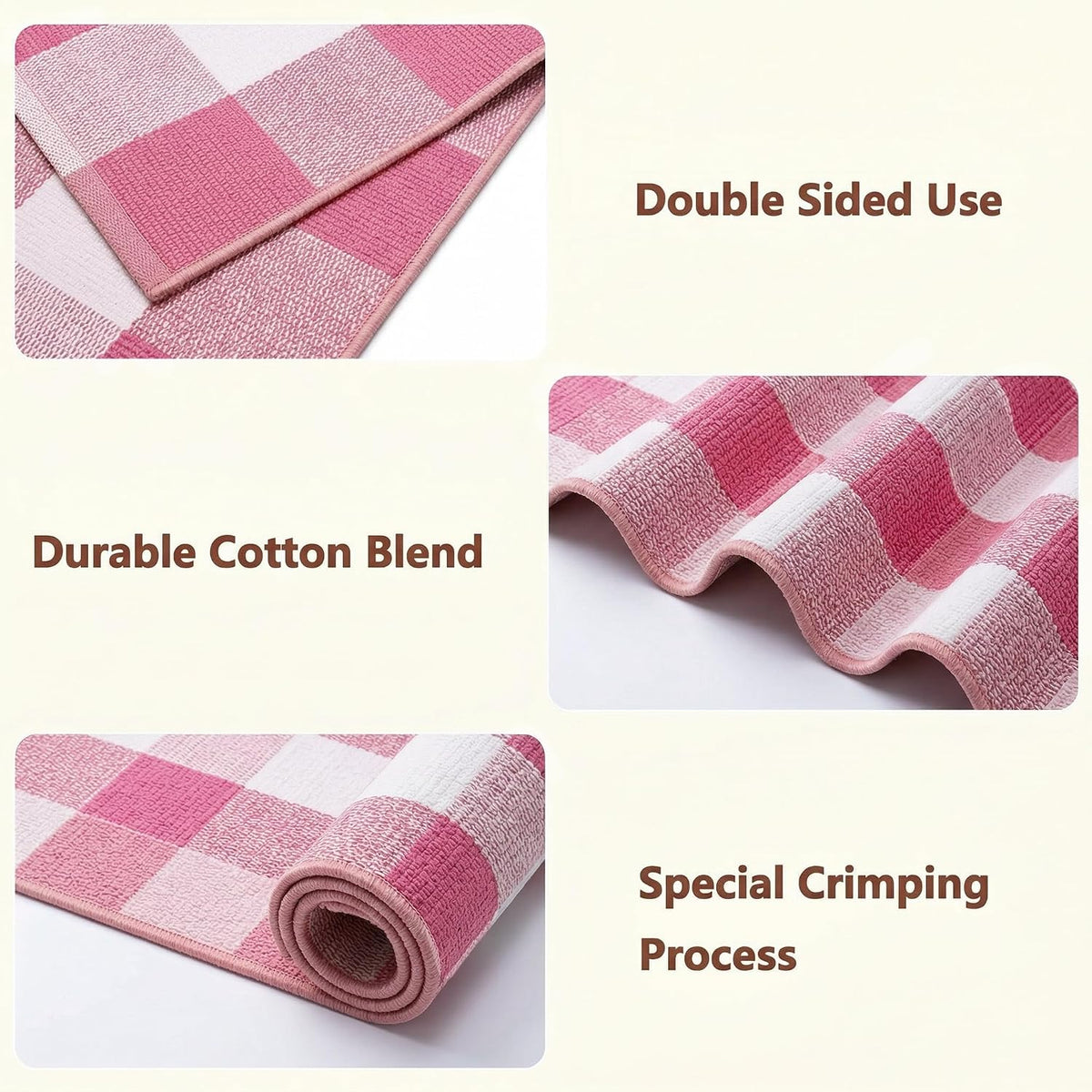 Buffalo Plaid Area Rug, Checkered Rug 3x5 Ft, Pink and White Rug, Washable Cotton Mat for Front Porch, Entryway, Kitchen, Living Room, Home Decor