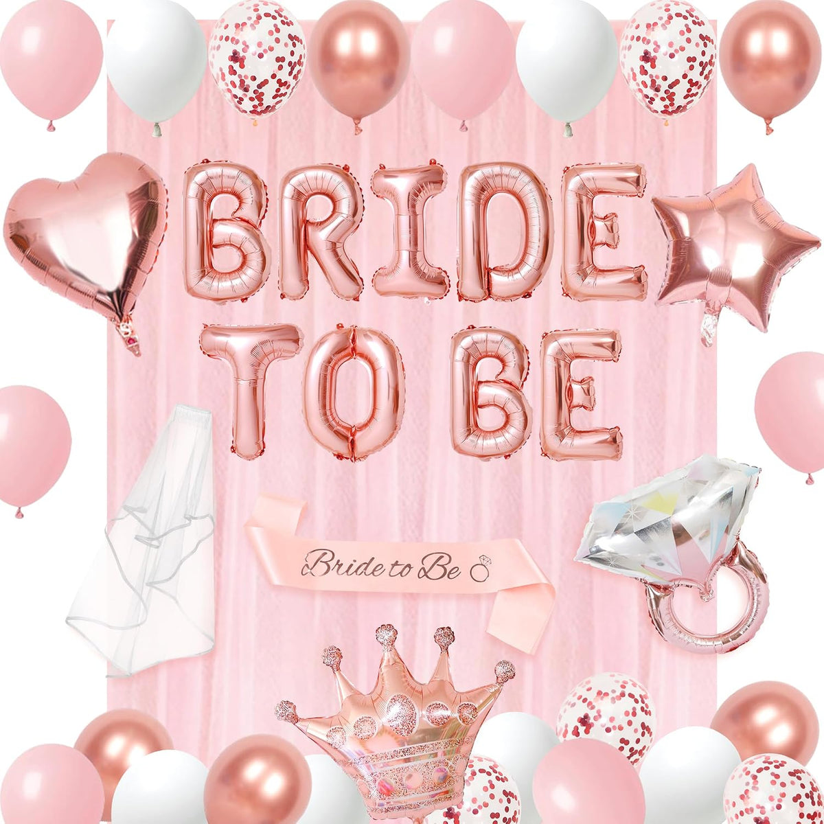 Bachelorette Party Decorations Pink Bridal Shower Banner, Confetti Balloons, Bride To Be Sash&Veil for Women Bachelorette Party Gifts Bridal Shower Decorations Bride To Be Decor