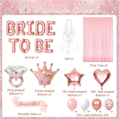 Bachelorette Party Decorations Pink Bridal Shower Banner, Confetti Balloons, Bride To Be Sash&Veil for Women Bachelorette Party Gifts Bridal Shower Decorations Bride To Be Decor