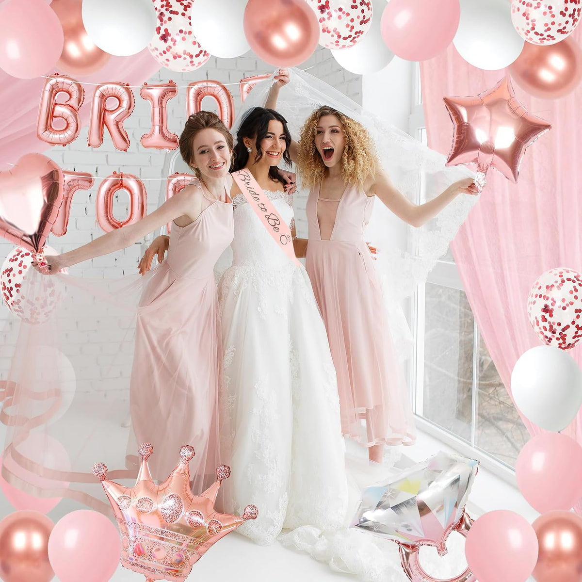 Bachelorette Party Decorations Pink Bridal Shower Banner, Confetti Balloons, Bride To Be Sash&Veil for Women Bachelorette Party Gifts Bridal Shower Decorations Bride To Be Decor